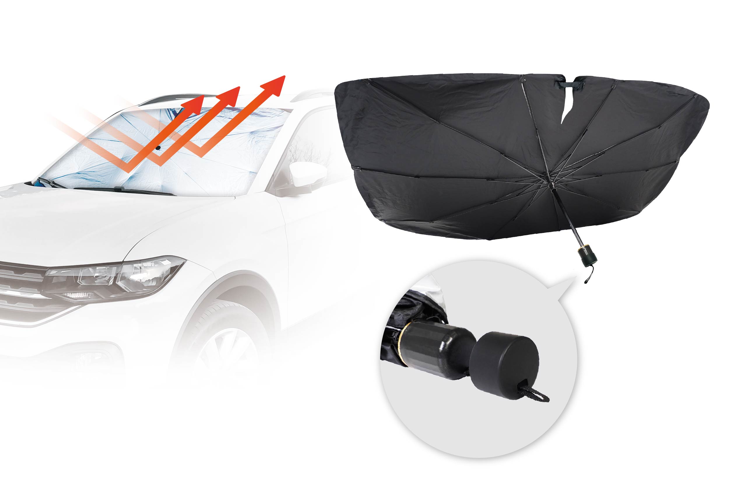 傷防止シリコンキャップ付き傘型サンシェード 普通車／ミニバンタイプ